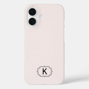 Coques iPhone 16 Monogramme simple encadré sur rayures Chevron rose