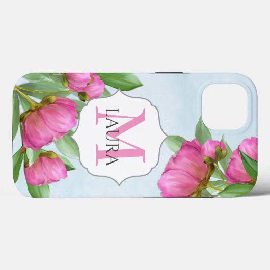 Coques Case-Mate iPhone Monogramme simple rose floral (Verso (horizontal))