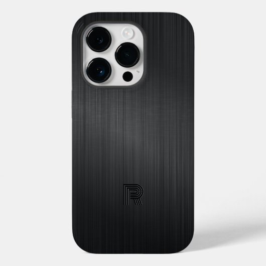 Coques Case-Mate iPhone Monogramme simple Texture d'aluminium brossé noir (Verso)