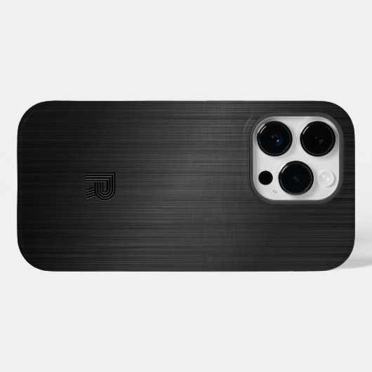 Coques Case-Mate iPhone Monogramme simple Texture d'aluminium brossé noir (Verso (horizontal))