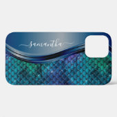 Coques Case-Mate iPhone Monogramme Sirène Échelle bleu marine violet (Verso (horizontal))