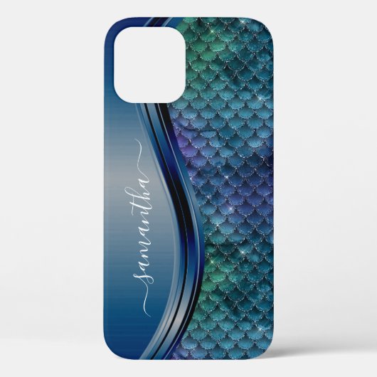 Coques Case-Mate iPhone Monogramme Sirène Échelle bleu marine violet (Verso)