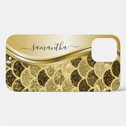 Coques Case-Mate iPhone Monogramme Sirène Échelle Parties scintillant Or j (Verso (horizontal))