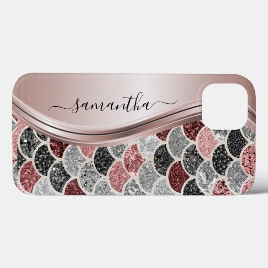 Coques Case-Mate iPhone Monogramme Sirène Échelle Parties scintillant rose (Verso (horizontal))