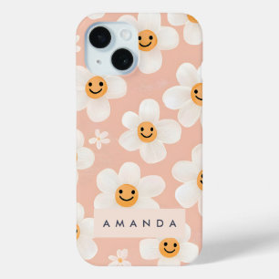 Coque Pour iPhone 15 Monogramme Smile Personnalisé Daisy Motif Floral