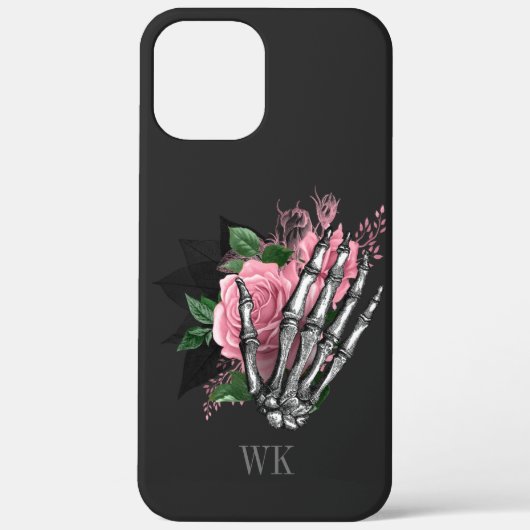 Coques Case-Mate iPhone Monogramme squelette de roses roses gothiques vint (Verso)