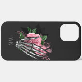 Coques Case-Mate iPhone Monogramme squelette de roses roses gothiques vint (Retour (horizontal))