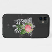 Coques Case-Mate iPhone Monogramme squelette de roses roses gothiques vint (Dos (Horizontal))