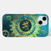 Coques Case-Mate iPhone Monogramme Steampunk Verdigris Rusty Cogwheel (Verso (horizontal))