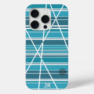 Coque iPhone 15 Pro Monogramme subtil Aqua et blanc Abstrait