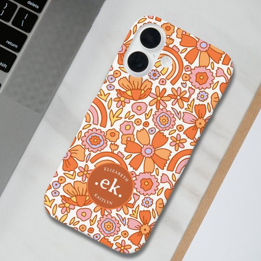 Coques Case-Mate iPhone Monogramme super Retro Orange Florals