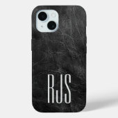 Coques Case-Mate iPhone Monogramme sur cuir noir (Verso)