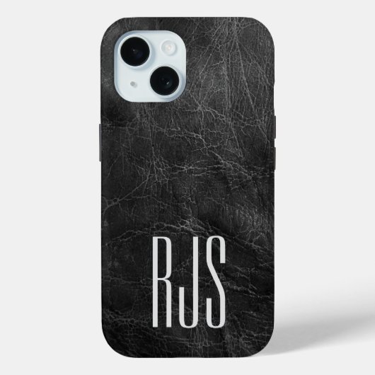 Coques Case-Mate iPhone Monogramme sur cuir noir (Verso)