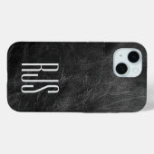 Coques Case-Mate iPhone Monogramme sur cuir noir (Verso (horizontal))