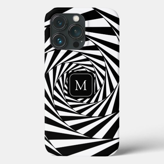 Coques Case-Mate iPhone Monogramme sur l'art abstrait des spirales en noir (Verso)