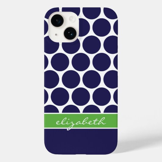 Coques Case-Mate iPhone Monogramme sur mesure avec grand point bleu marine (Verso)