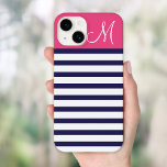 iPhone 13 Case Monogramme sur mesure bleu marine et rose Preppy<br><div class="desc">Élégant étui de téléphone personnalisé personnalisé avec votre monogramme initial,  nom ou autre texte personnalisé sur un motif arrière - plan tendance mignon. Cliquez sur Customiser pour ajouter votre propre texte et vos photos et créer un design unique d'un coque gentil!</div>