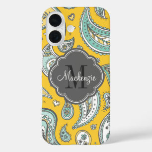 Coques iPhone 16 Monogramme sur mesure de la marguerite jaune
