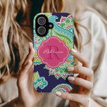 Coques iPhone 16 Monogramme sur mesure de la marine Bohemian Paisle<br><div class="desc">Ajoutez une touche de charme boho à votre téléphone avec ce coque iphone cachemire coloré dessiné à la main. Doté d'un motif de cachemire artistique et complexe, ce coque apporte une ambiance dynamique et libre à votre style quotidien. Personnalisez-le avec votre nom ou vos initiales monographiques pour un look personnalisé...</div>