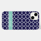 Coques Case-Mate iPhone Monogramme sur mesure de Quatrefoil bleu marine et (Verso (horizontal))