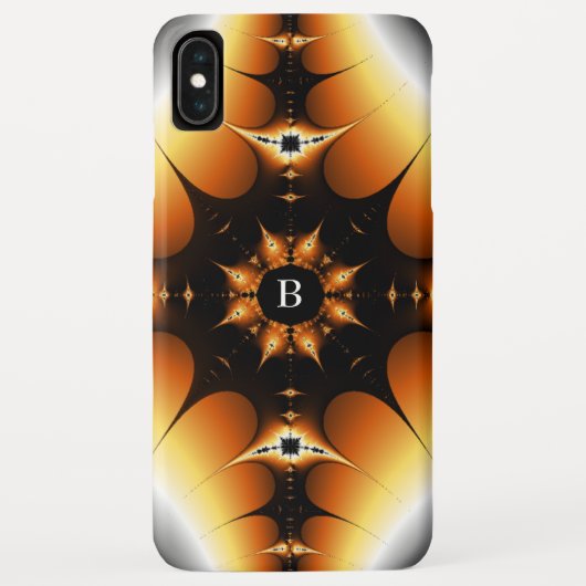 Coques Case-Mate iPhone Monogramme symétrique noir et orange fractal (Dos)
