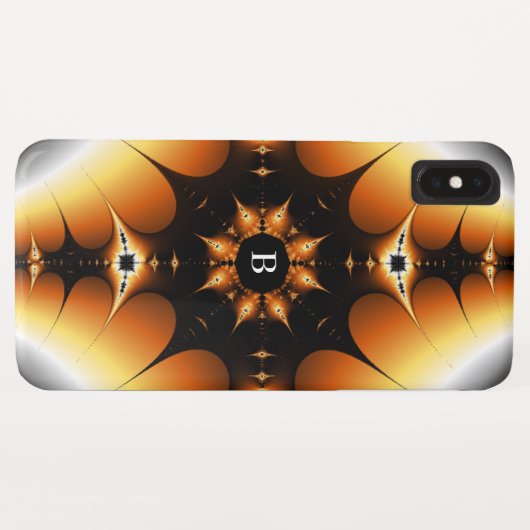 Coques Case-Mate iPhone Monogramme symétrique noir et orange fractal (Dos (Horizontal))