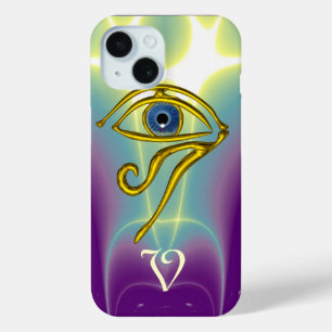 Coque Pour iPhone 15 MONOGRAMME TALISMAN BLEU Turquoise, Blanc violet