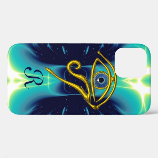 Coques Case-Mate iPhone MONOGRAMME TALISMAN BLEU Turquoise, Turquoise Blan (Verso (horizontal))