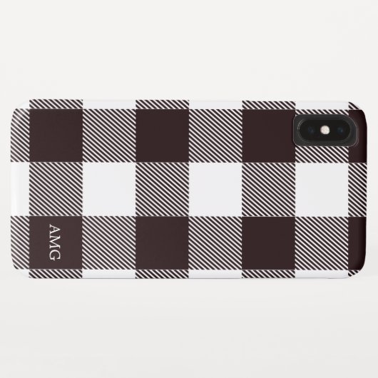 Coques Case-Mate iPhone Monogramme Tartan Plaid Noir & Blanc (Dos (Horizontal))