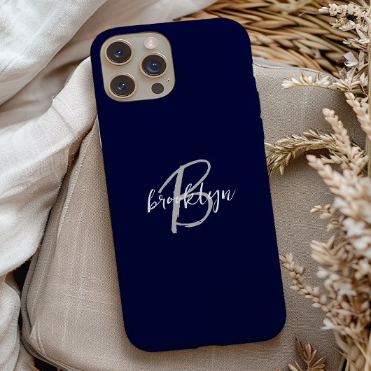 Coques Case-Mate iPhone Monogramme tendance bleu marine gris blanc