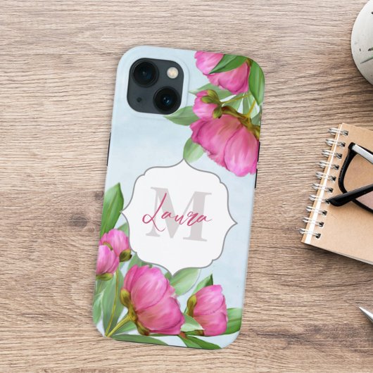 Coques Case-Mate iPhone Monogramme tendance florale pivoine élégante