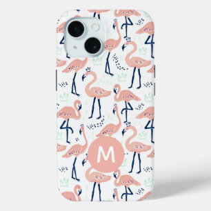 Coque Pour iPhone 15 Monogramme tendance Princesse Flamingo