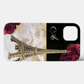 Coques Case-Mate iPhone Monogramme Tour Eiffel Or, Rose en marbre noir (Verso (horizontal))