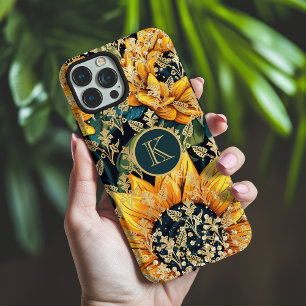 Coques iPhone 16 Pro Max Monogramme Tournesol Moderne Paillettes Personnali