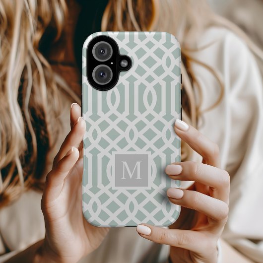 Coques Case-Mate iPhone Monogramme Treillis Menthe et Gris | Couleurs Édit