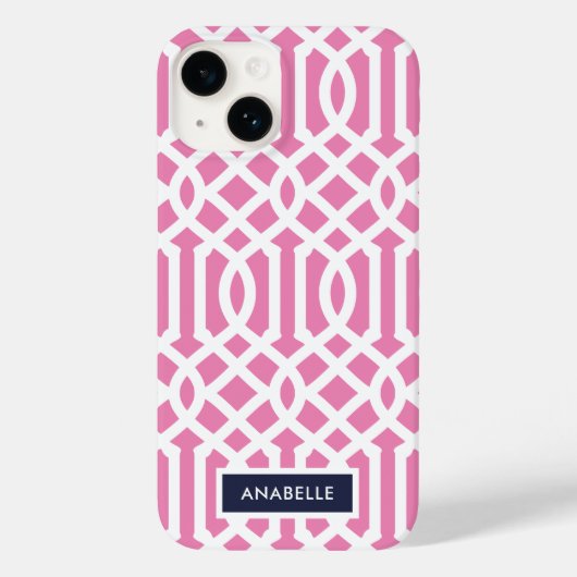 Coques Case-Mate iPhone Monogramme Treillis Navy et Rose (Verso)