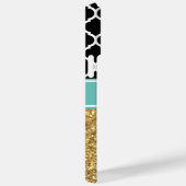 Coques Case-Mate iPhone Monogramme Treillis Noir Blanc Sarcelle Paillettes (Verso / Droite)