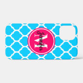 Coques Case-Mate iPhone Monogramme Treillis Rose Chaud et Aqua Clair (Verso (horizontal))
