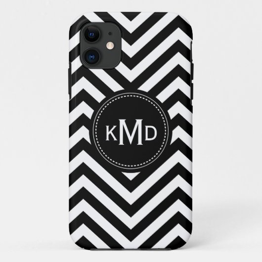 Coques Case-Mate iPhone Monogramme trio classique noir blanc Chevron (Dos)