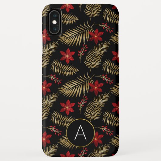 Coques Case-Mate iPhone Monogramme Tropical Black and Gold Feuilles (Dos)