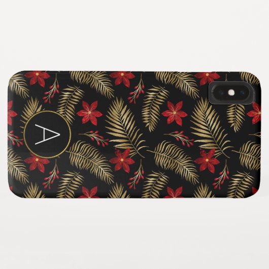 Coques Case-Mate iPhone Monogramme Tropical Black and Gold Feuilles (Dos (Horizontal))