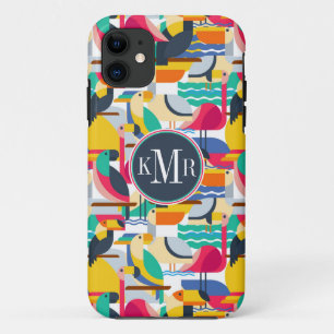 Coque Case-Mate Pour iPhone Monogramme tropical géométrique des oiseaux  