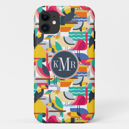 Coques Case-Mate iPhone Monogramme tropical géométrique des oiseaux | (Dos)