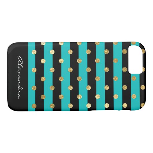 Coques Case-Mate iPhone Monogramme Turquoise avec bandes noires et huile d (Dos (Horizontal))