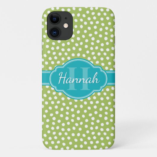 Coques Case-Mate iPhone Monogramme Turquoise de Motif blanc vert (Dos)