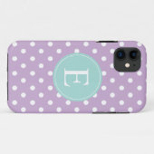 Coques Case-Mate iPhone Monogramme Turquoise de point Polka violet (Dos (Horizontal))