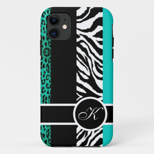 Coques Case-Mate iPhone Monogramme turquoise de poster de animal de (Dos)