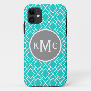 Case-Mate iPhone Case Monogramme Turquoise élégant Motif Diamant bleu