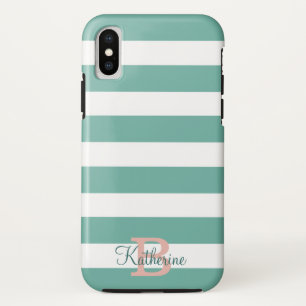 Case-Mate iPhone Case monogramme turquoise et blush preppy stripes