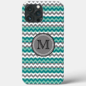 Coques Case-Mate iPhone Monogramme Turquoise et Grey Chevron Zigzag (Verso)
